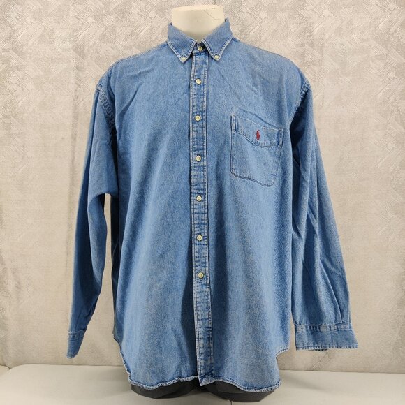Ralph Lauren Denim Shirt Mens 2XL Big Shirt Button Down Long Sleeve Pony Logo - Picture 1 of 10
